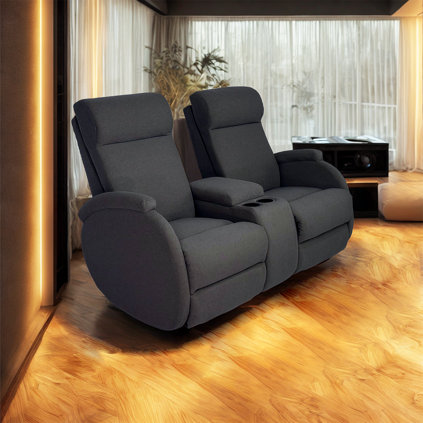 SILLÓN RECLINABLE ELÉCTRICO DOBLE CON CONSOLA